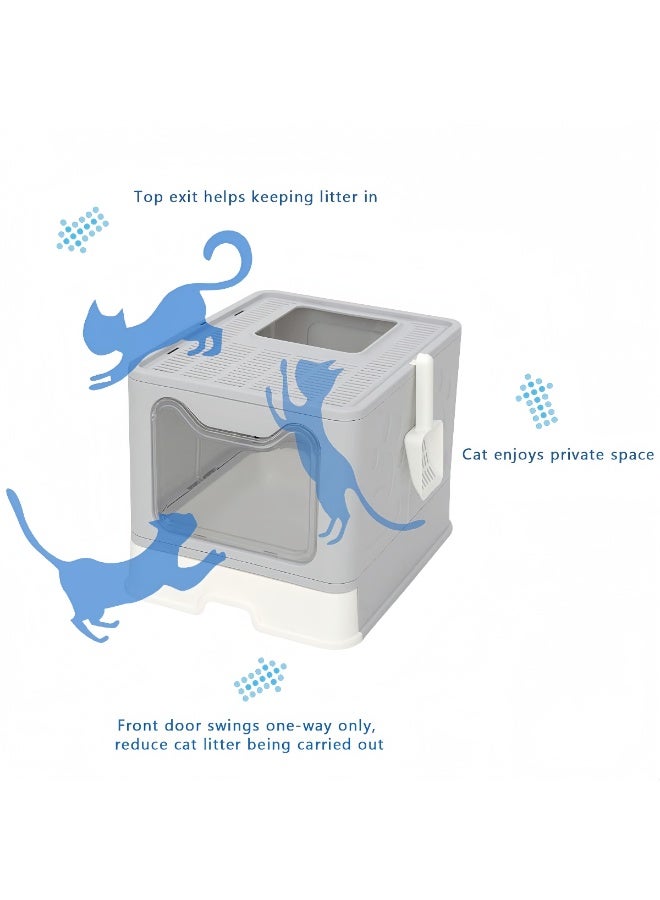 BLOOMING TIME Two-Way Foldable Drawer Type Cat Litter Box - Spacious Kitty Litter Tray with complementory Scoop and Drawer Design for Easy Cleaning and Convenience 51x41x38cm - Image 3